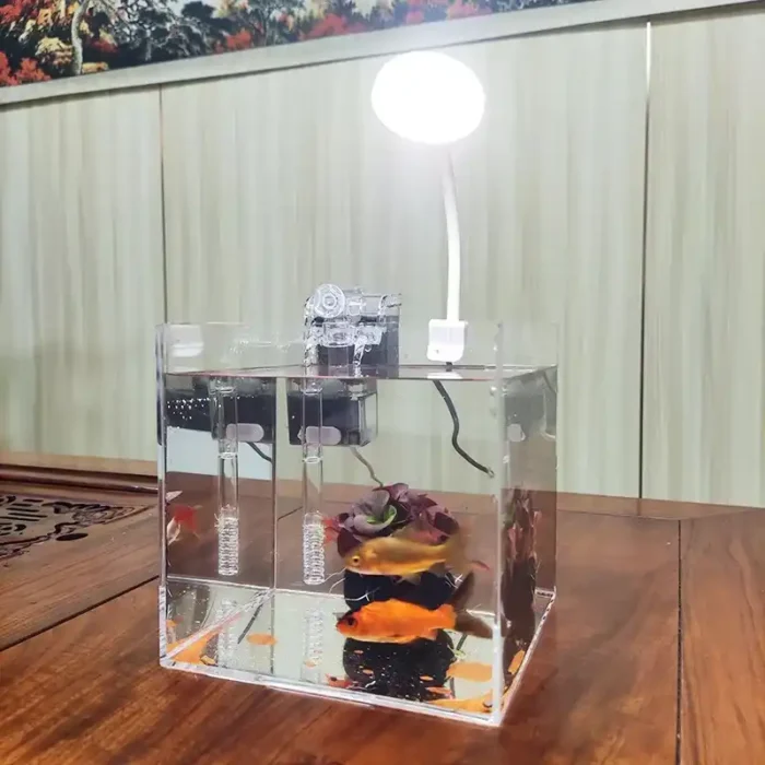 Mini Cube Aquarium 4L avec Filtre et Lampe LED