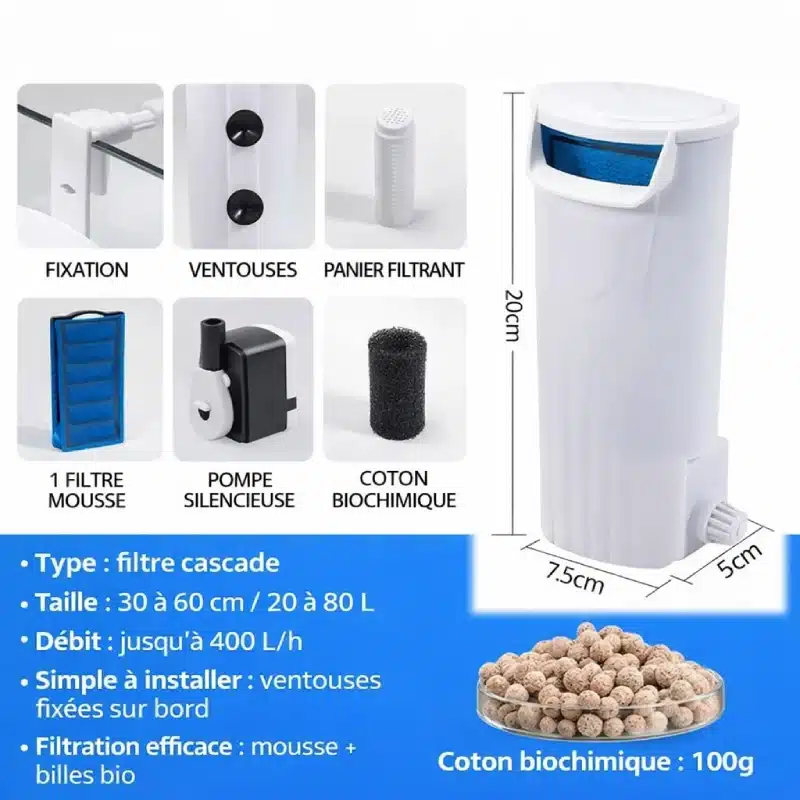 Pompe Filtre pour Tortue d'Eau 20-80L