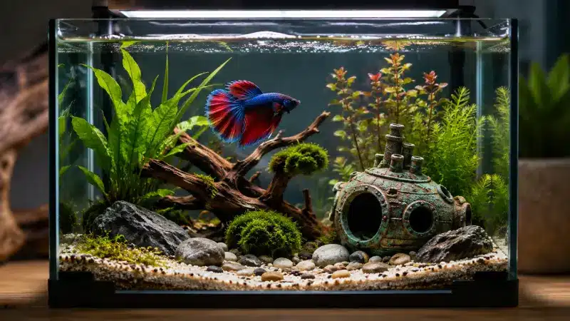 Decoration-Pour-Petit-Aquarium-10L-Avec-Combattant-Reussie